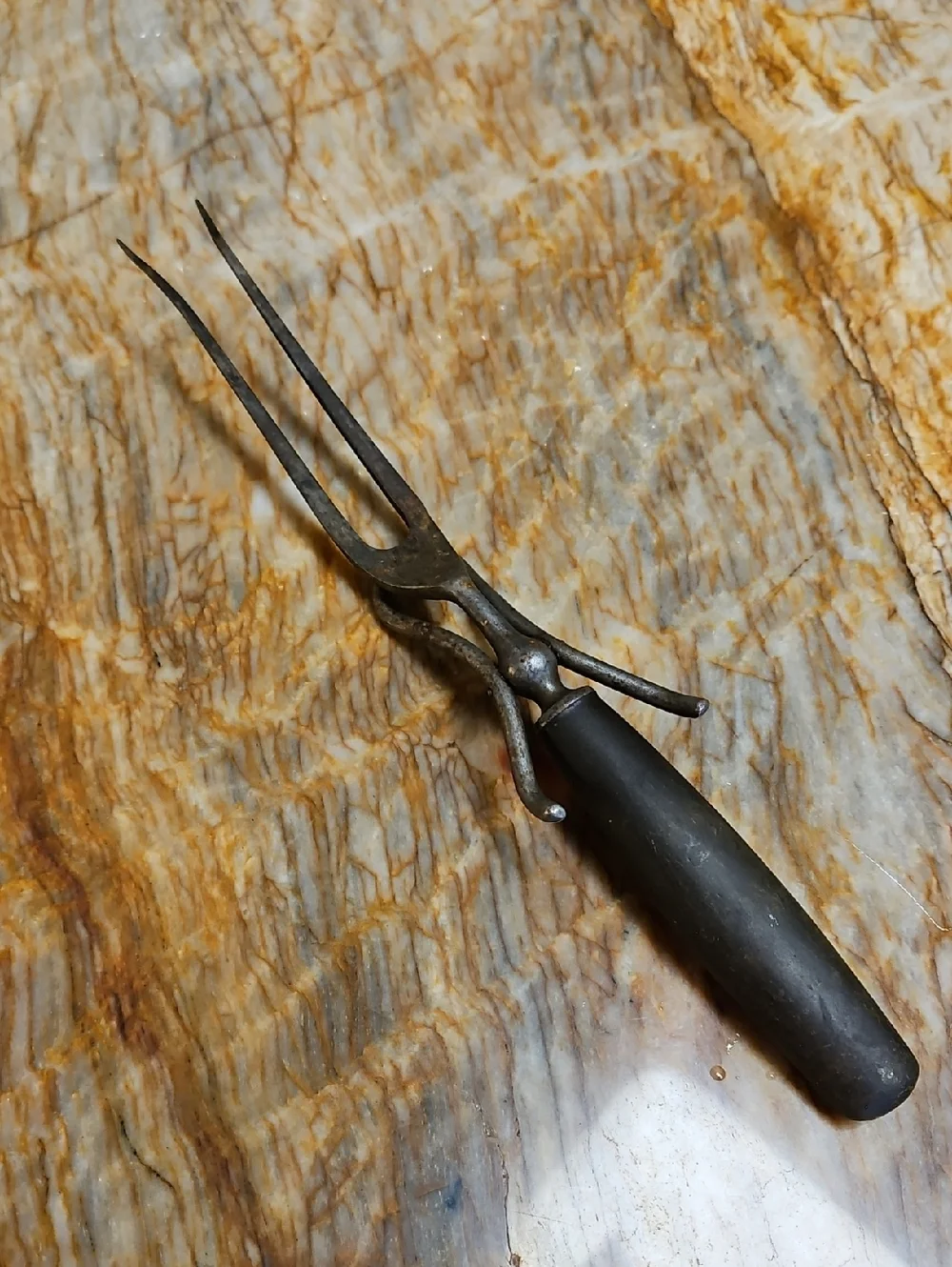 Antique Antlet Horn Meat Carving Fork w/ Built In Stand